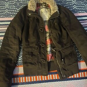 Abercrombie & Fitch Dark Brown Jacket with Fur Trim